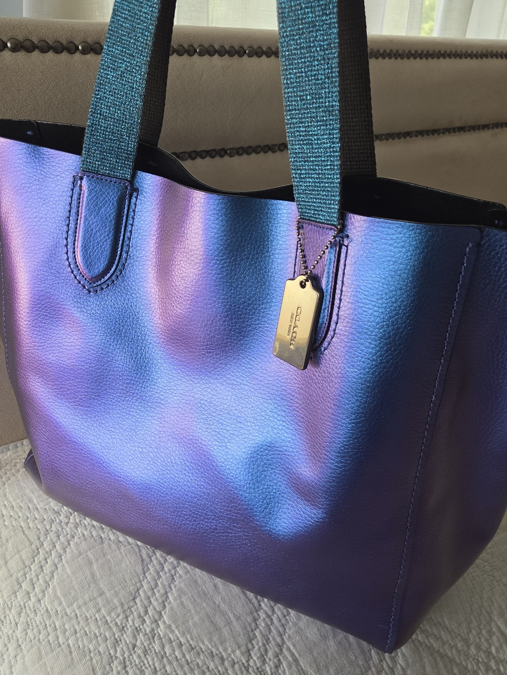 Coach Iridescent Purple-Blue Leather Tote